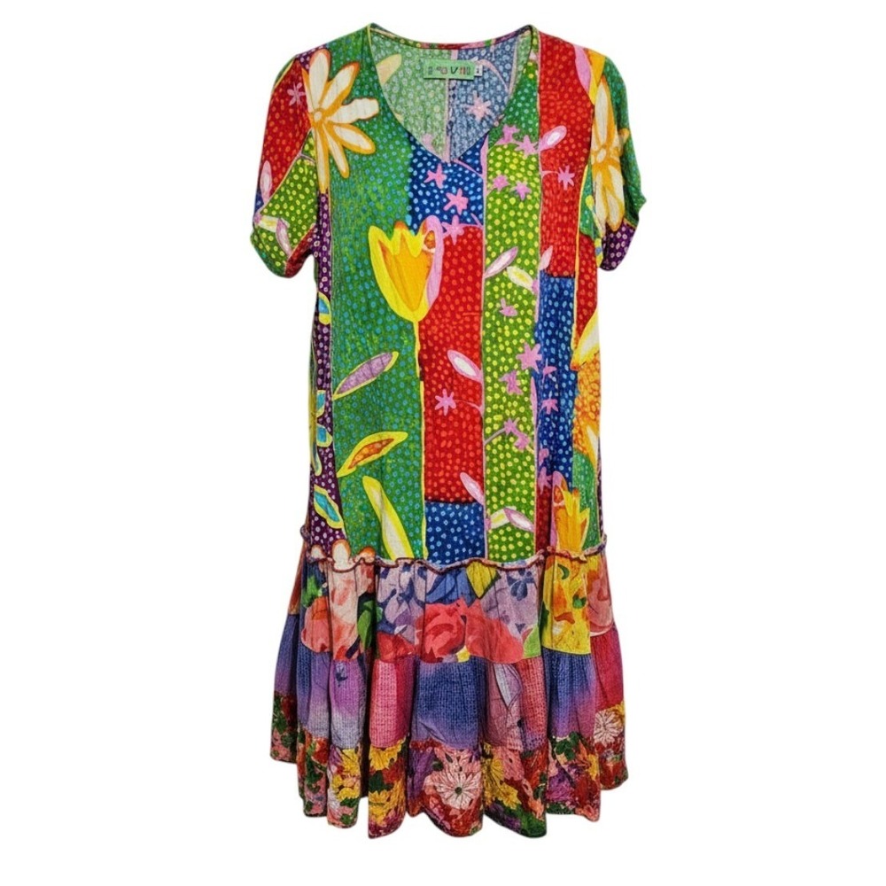 VTG 90s Jam's World Dress Hawaiian Tropical Floral Drop Waist Patchwork XXL